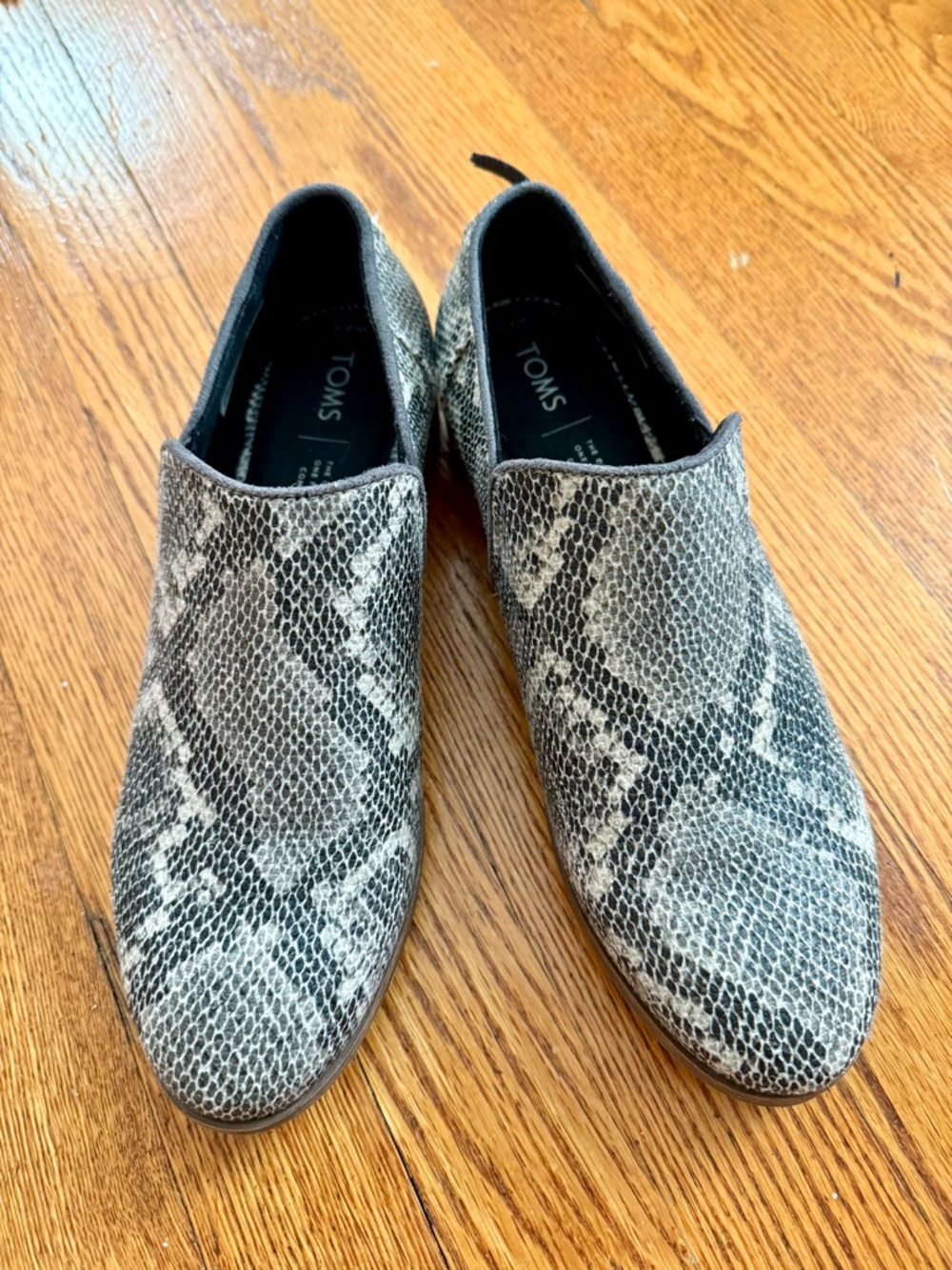 TOMS Snake-Print Slip-On Loafers in Black and Beige